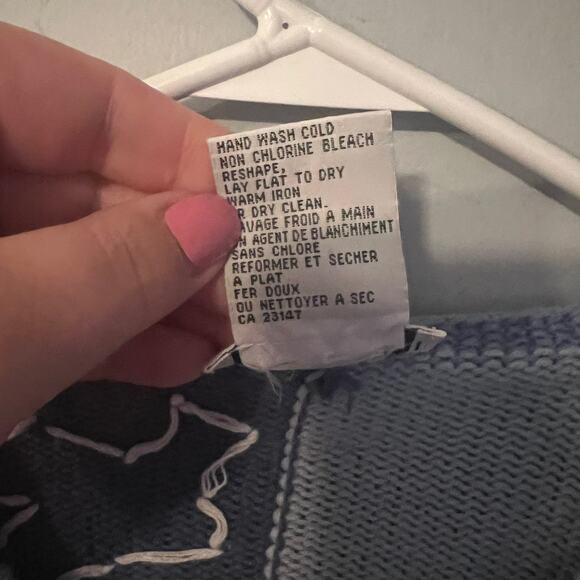 Talbots Full Zip Snowman Winter Cardigan Sweater Womens Size Medium Blue & White - Picture 8 of 8